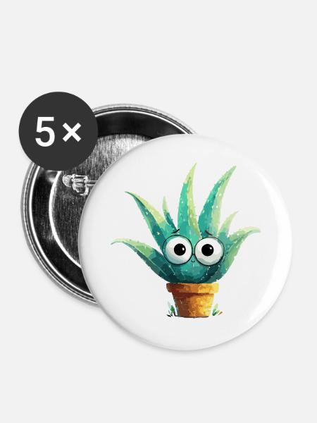 Fröhlicher Aloe mit Brille - Buttons groß 56 mm (5er Pack) - Weiß