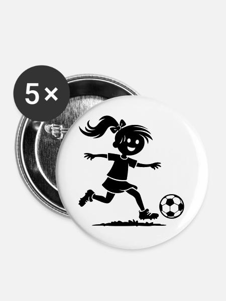 Fussball Mädchen - Buttons groß 56 mm (5er Pack) - Weiß