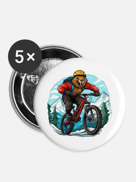 Biker Biber - Buttons groß 56 mm (5er Pack) - Weiß