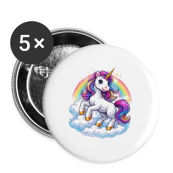 Regenbogen-Einhorn über Wolken - Buttons groß 56 mm (5er Pack) - Weiß - Vorne