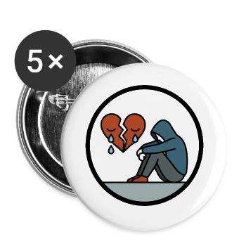 Broken Heart and Loneliness Heartbreak Motif - Buttons large 2.2''/56 mm (5-pack) - white - Front