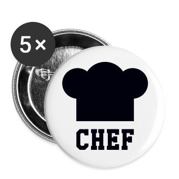 Toque Chef - Cuisine - Cuisinier - Lot de 5 grands badges (56 mm) - blanc - Devant