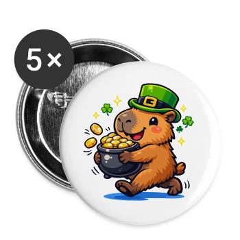 Niedliches Wasserschwein St. Patricks Day Gold - Buttons groß 56 mm (5er Pack) - Weiß - Vorne