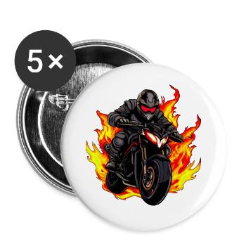Motorcyclist with flames - Buttons large 2.2''/56 mm (5-pack) - white - Front