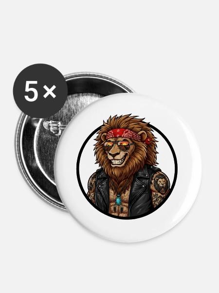 Löwenbiker Rock'n Roll Lederjacke - Buttons groß 56 mm (5er Pack) - Weiß