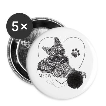 Cat Picture Yarn Ball Heart Gift Meow - Buttons large 2.2''/56 mm (5-pack) - white - Front
