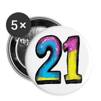 21 Number Colorful - Buttons large 2.2''/56 mm (5-pack) - white - Front