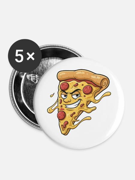 Pizza-Slice mit frechem Grinsen - Buttons groß 56 mm (5er Pack) - Weiß