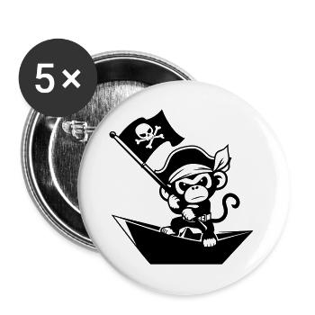 Singe pirate dans un bateau en papier - Lot de 5 grands badges (56 mm) - blanc - Devant