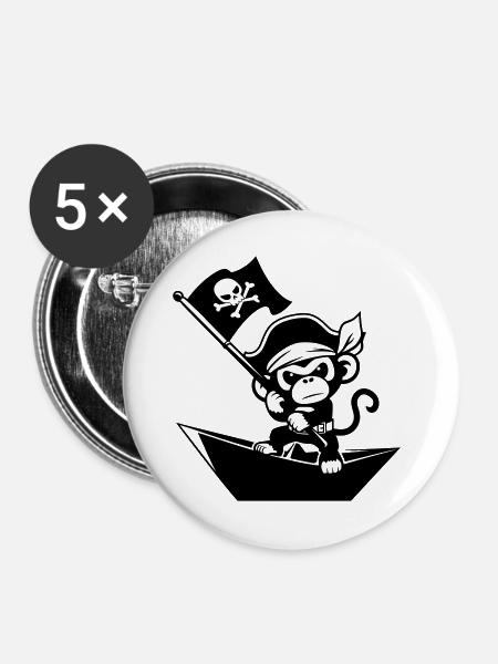 Pirat Affe im Papierboot - Buttons groß 56 mm (5er Pack) - Weiß