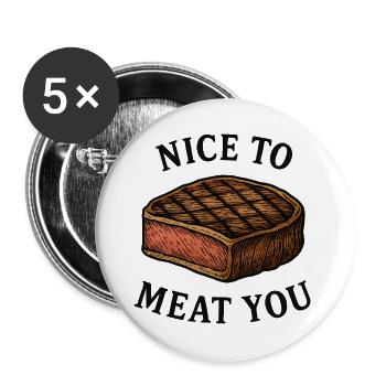 Ravi de vous rencontrer Steak Graphic - Lot de 5 grands badges (56 mm) - blanc - Devant