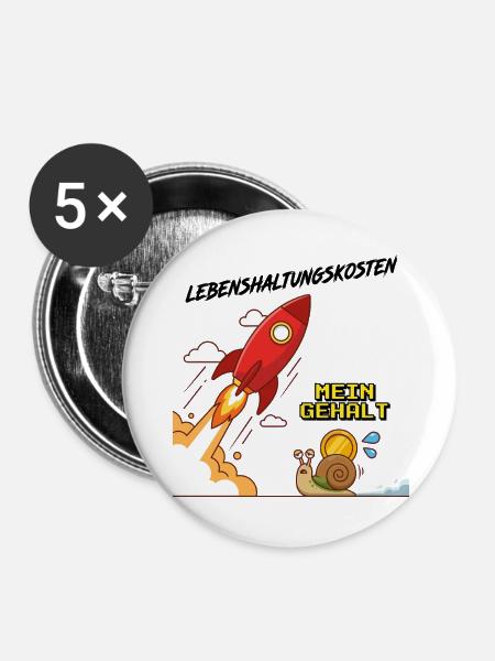 Lebenshaltungskosten_Rakete - Buttons groß 56 mm (5er Pack) - Weiß