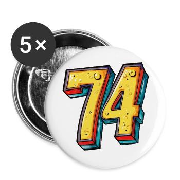 74 Zahl Bunt - Buttons groß 56 mm (5er Pack) - Weiß - Vorne