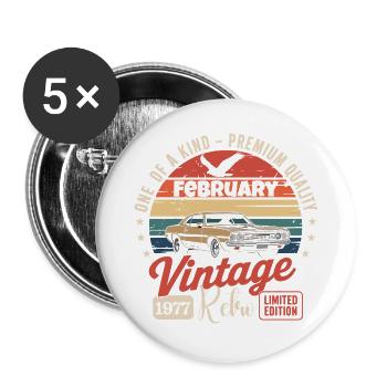 Cadeau Anniversaire Rétro Vintage de Février 1977 - Lot de 5 grands badges (56 mm) - blanc - Devant