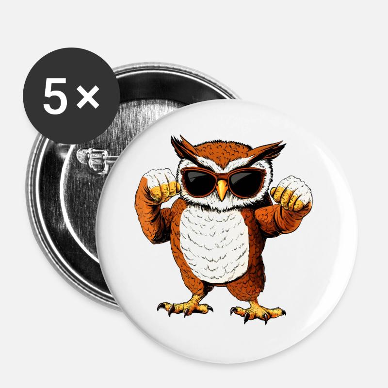 Fitness Owls - Buttons large 2.2''/56 mm (5-pack) - white