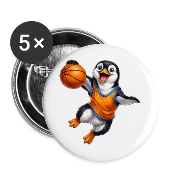 Cooler Hund Pinguin Basketball Spieler Sport - Buttons groß 56 mm (5er Pack) - Weiß - Vorne