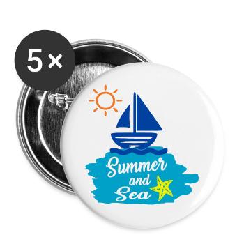 Summer and Sea - Sommerdesign  - Buttons groß 56 mm (5er Pack) - Weiß - Vorne