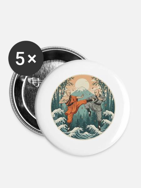 Kung Fu Kampfkunst - Buttons groß 56 mm (5er Pack) - Weiß