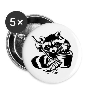 Raccoon with bucket & mop - Buttons large 2.2''/56 mm (5-pack) - white - Front