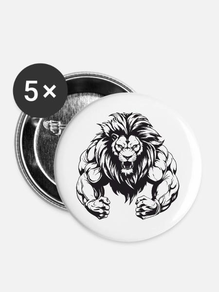 Löwe Muskeln - Buttons groß 56 mm (5er Pack) - Weiß