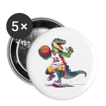 Basketball Dinosaur T-Rex Basketball Player - Buttons large 2.2''/56 mm (5-pack) - white - Front