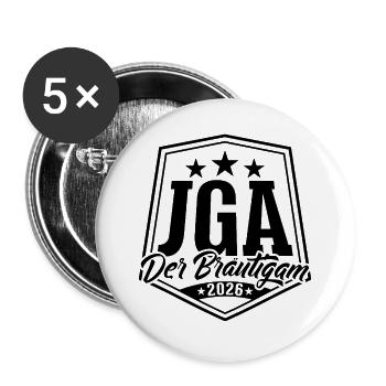JGA 2026 Der Bräutigam Junggesellenabschied - Buttons groß 56 mm (5er Pack) - Weiß - Vorne