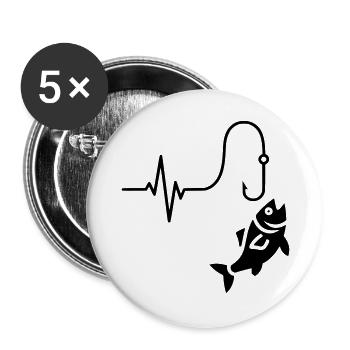 Herzschlag Angeln Fisch Silhouette - Buttons groß 56 mm (5er Pack) - Weiß - Vorne