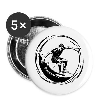 Silhouette de l’homme surfeur - Lot de 5 grands badges (56 mm) - blanc - Devant