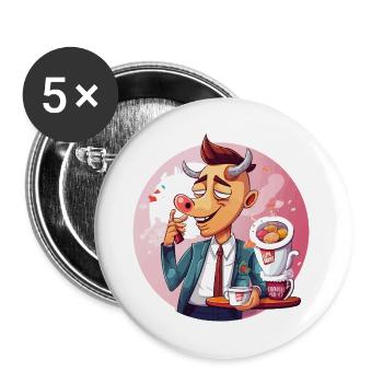 Office bull with coffee and cake - Buttons large 2.2''/56 mm (5-pack) - white - Front