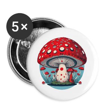 Champignon rouge - Champignon Porte-Sang - Champignon Porte-Chance - Lot de 5 grands badges (56 mm) - blanc - Devant