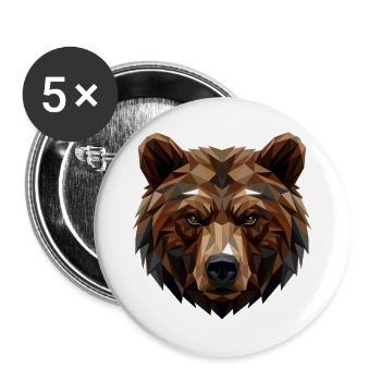 Brown Bear, Grizzly Bear, Bear Brothers, Forest, Wild Bears - Buttons large 2.2''/56 mm (5-pack) - white - Front