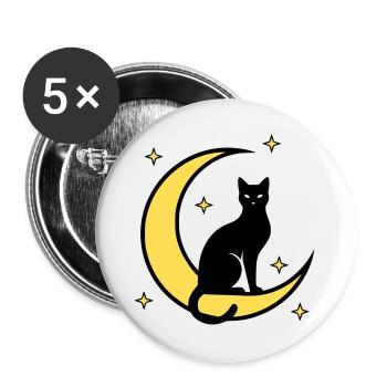 Katze Mond Sterne Hexerei - Buttons groß 56 mm (5er Pack) - Weiß - Vorne