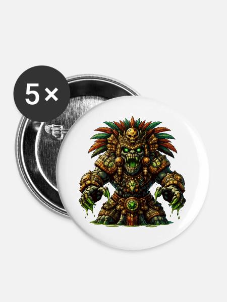 Totemkrieger der Dschungel Azteken - Buttons groß 56 mm (5er Pack) - Weiß