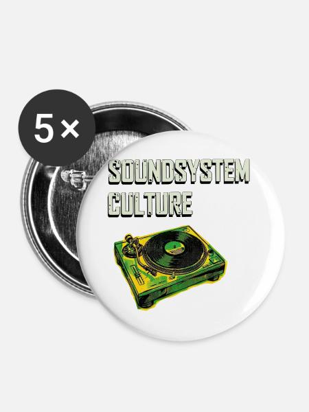 Soundsystem Culture Plattenspieler Dub Reggae - Buttons groß 56 mm (5er Pack) - Weiß