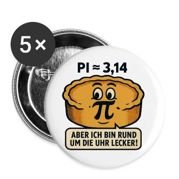 Pi-Day-Mathe-Kuchen - Buttons groß 56 mm (5er Pack) - Weiß - Vorne