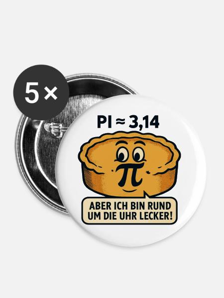 Pi-Day-Mathe-Kuchen - Buttons groß 56 mm (5er Pack) - Weiß
