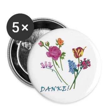 Danke mit einem Blumenstrauß  - Buttons groß 56 mm (5er Pack) - Weiß - Vorne
