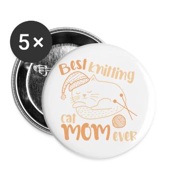 Beste Strickkatzen-Mama aller Zeiten - Buttons groß 56 mm (5er Pack) - Weiß - Vorne