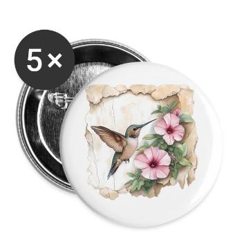 Hummingbird with flowers - Buttons large 2.2''/56 mm (5-pack) - white - Front