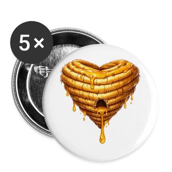 Herz Bienenkorb mit Honig Illustration  - Buttons groß 56 mm (5er Pack) - Weiß - Vorne