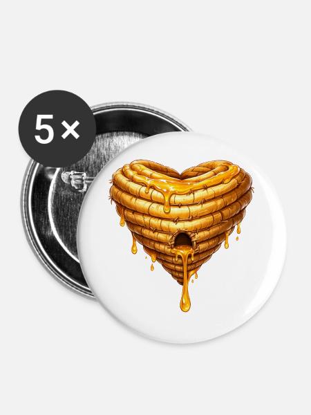 Herz Bienenkorb mit Honig Illustration - Buttons groß 56 mm (5er Pack) - Weiß