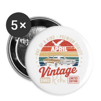 45 Years April 1981 Vintage Retro Birthday Gift - Buttons large 2.2''/56 mm (5-pack) - white - Front