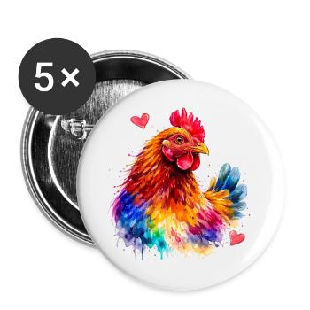 Rainbow Rooster Watercolor - Buttons large 2.2''/56 mm (5-pack) - white - Front