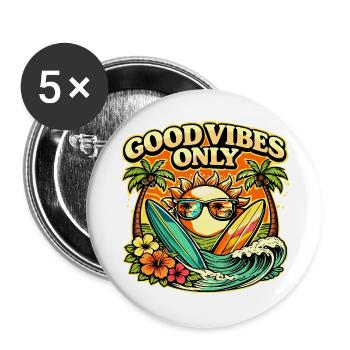 Surf Sunset Palm Trees Beach Design - Lot de 5 grands badges (56 mm) - blanc - Devant