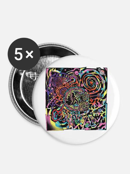 Psychedelic Rock Party Moon - Buttons groß 56 mm (5er Pack) - Weiß
