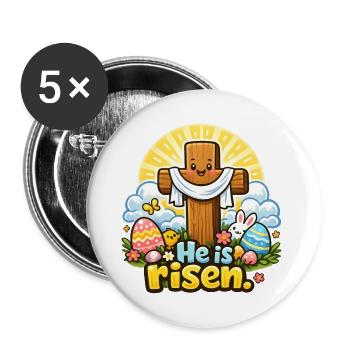 He is Risen Kawaii Cross - Buttons large 2.2''/56 mm (5-pack) - white - Front