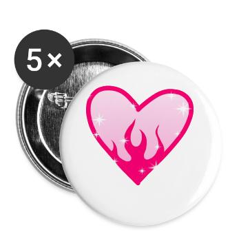 Flammenherz Pink Glow - Buttons groß 56 mm (5er Pack) - Weiß - Vorne