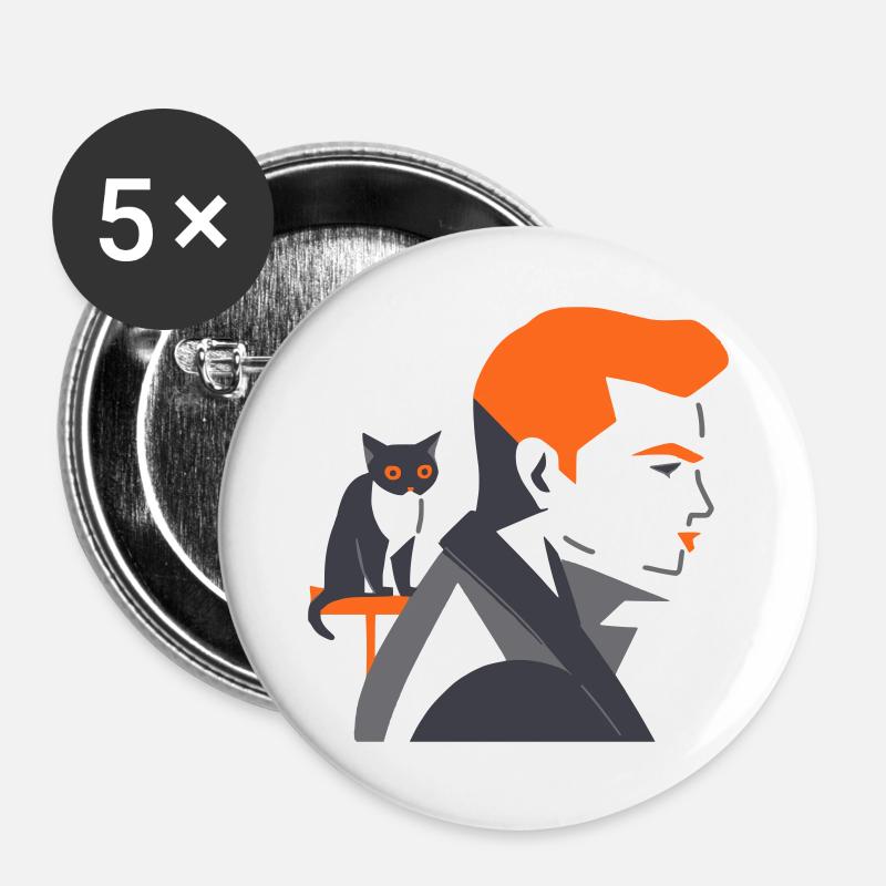 Man with cat - Tusarisa - Buttons large 2.2''/56 mm (5-pack) - white