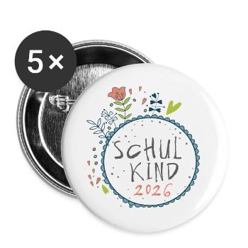 Schulkind 2026  - Buttons groß 56 mm (5er Pack) - Weiß - Vorne