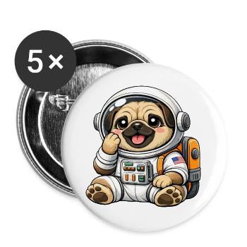 Cute Pug Astronaut Space Explorer Cartoon - Buttons large 2.2''/56 mm (5-pack) - white - Front